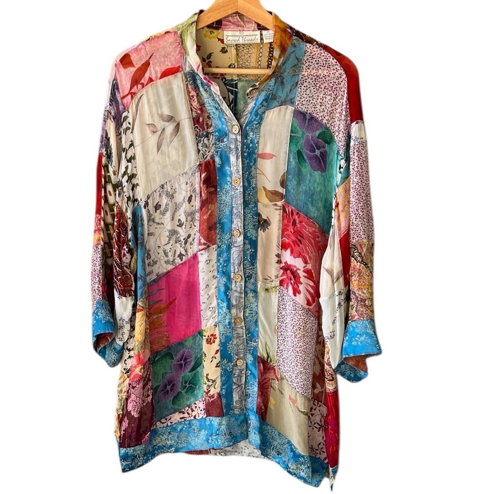 Vintage Sacred Threads M Patchwork Mixed Media Bo… - image 1